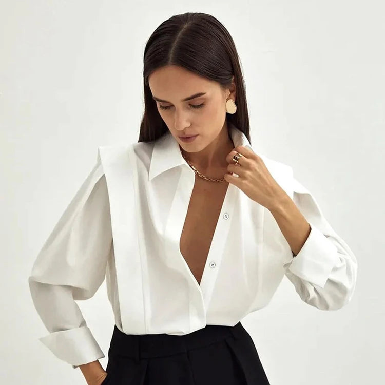 Turn Down Collar Button Up Designer Ladies Blouses Long Sleeve Cotton Women's Shirt Office White Shirts For Women
