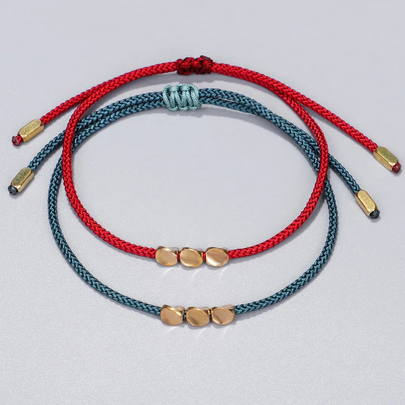 Tibetan Buddhist Pulling Handmade Jewelry Irregular Copper Beads Knot Colorful String Woven Thread Bracelet