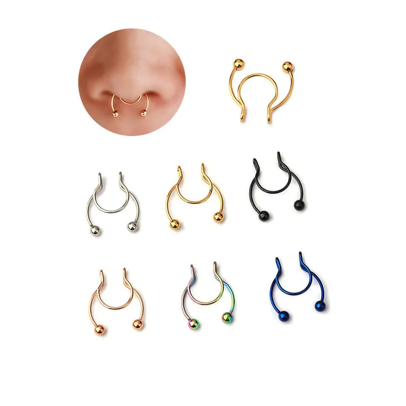 20G Hengsen Gold Plated Pearl Stainless Steel Non-Pierced Nose Ring Cuff for Women & Children