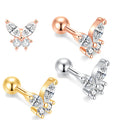 316L Stainless Steel Butterfly Ear Studs for Women Gold Plated White CZ External Thread Cartilage Earring Body Piercing Jewelry
