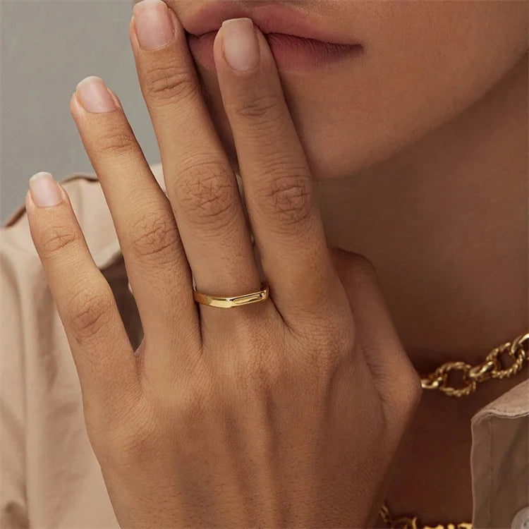 EManco Women's Rings in Stainless Steel Wholesale D Rings Stainless Steel Trendy Simple 18k Gold Plated Jewelry  Plain Rings