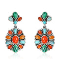 Fashion Agate Flower Earrings Colorful Turquoise Vintage Exaggeration Gemstone Earrings for Women