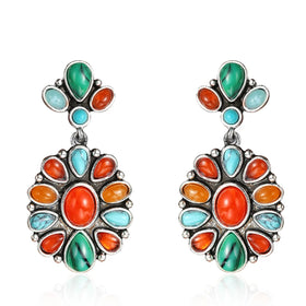 Fashion Agate Flower Earrings Colorful Turquoise Vintage Exaggeration Gemstone Earrings for Women