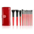 Top Quality Luxury Cosmetic Tools Chinese Red 11pcs Makeup Brush Set with PU Bag