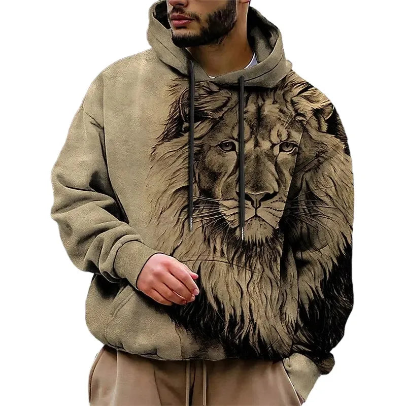 Fitspi Wholesale Autumn Men's 3d Animal Print Hoodies Fashion Street Long Sleeve Sweatshirt Loose Oversized Men Clothing