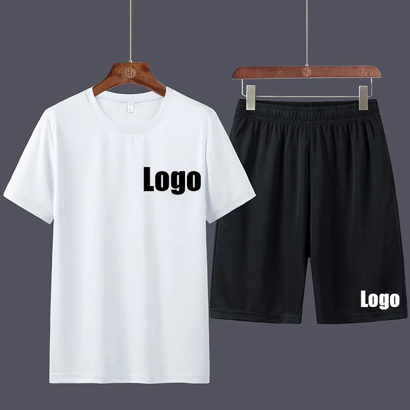 Custom Logo Wholesale Cheap Men Short Sleeves T-shirt Shorts 2 Pcs Set Quick Drying Breathable Skin Friendly Casual Sports Wear