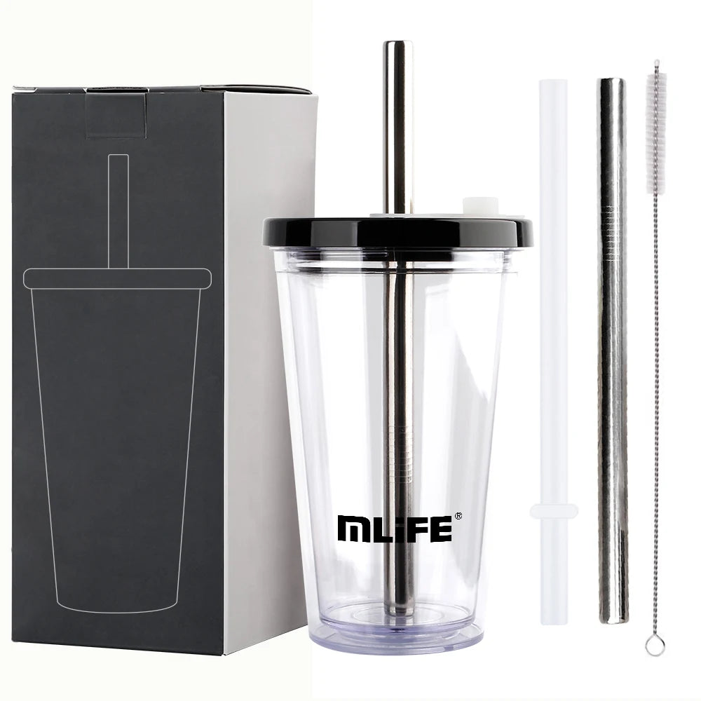Factory Eco-friendly 450ML Boba Tea Cups Double Wall Reusable Plastic Straw Tumbler with Lid BPD Free Bubble Tea Boba Cup