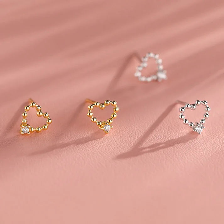 Trendy Heart Shape Zircon 925 Sterling Silver Earrings Hollow Out Luxury Stud Silver Earrings Jewelry for Parties Daily