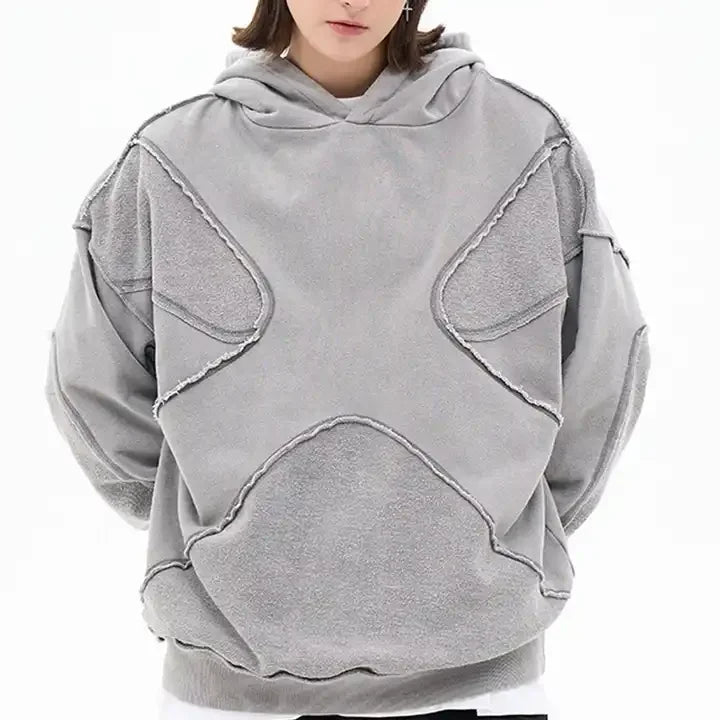 Oversized Drop Shoulder Hoodie for Men Distressed Fabric with Applique 100% Cotton Winter Season Digital Printing Blank Design