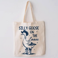 Silly Goose Denim Canvas Tote Bag Retro Western Style Cute Versatile for Daily Use Gift Shopping School-for Teachers Friends