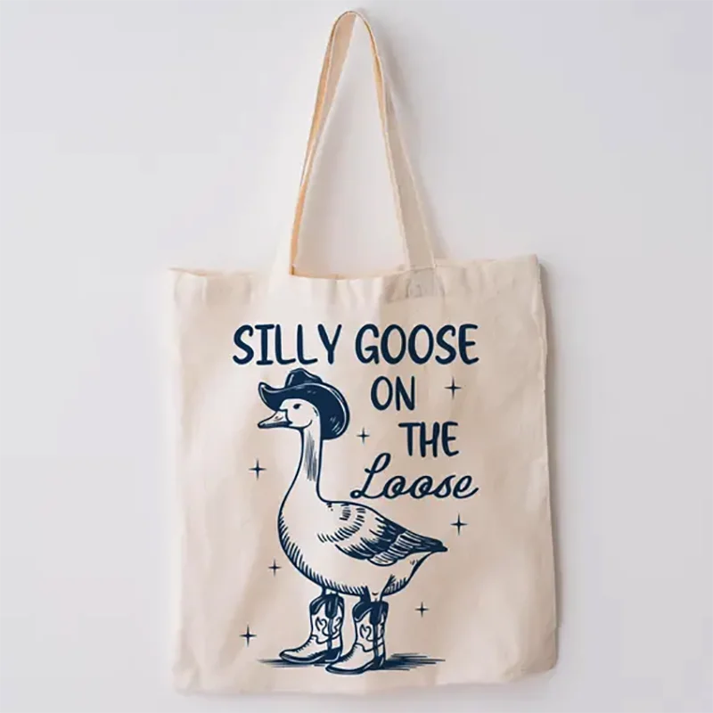 Silly Goose Denim Canvas Tote Bag Retro Western Style Cute Versatile for Daily Use Gift Shopping School-for Teachers Friends