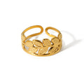 Popular Stainless Steel 18K Gold Plated Leaves Shape Band Rings Tarnish Free Leaf Open Rings for Girls