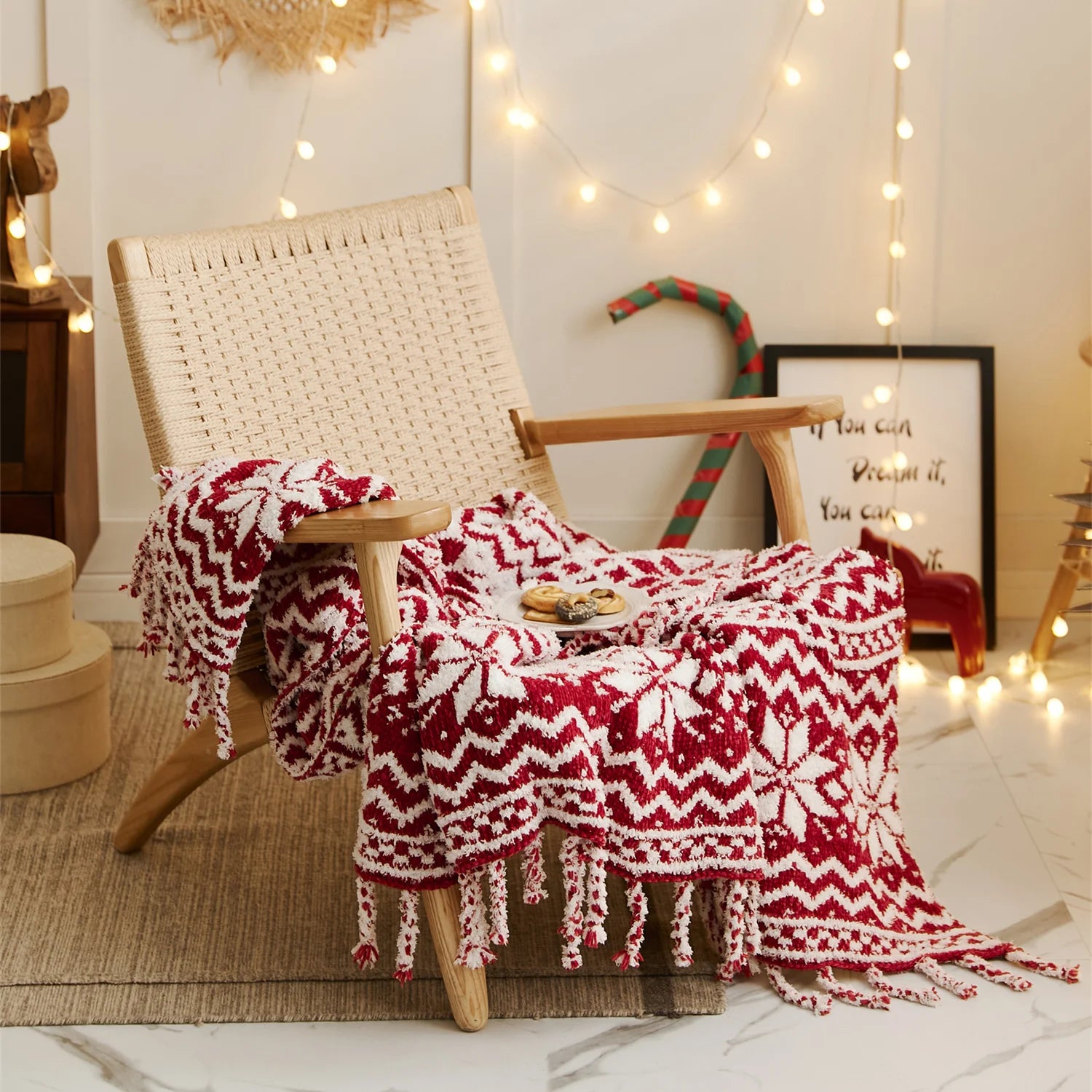 CL Fluffy Soft Chunky Christmas Crochet Microfiber Knitted Throw Blanket for Home Decoration Festival