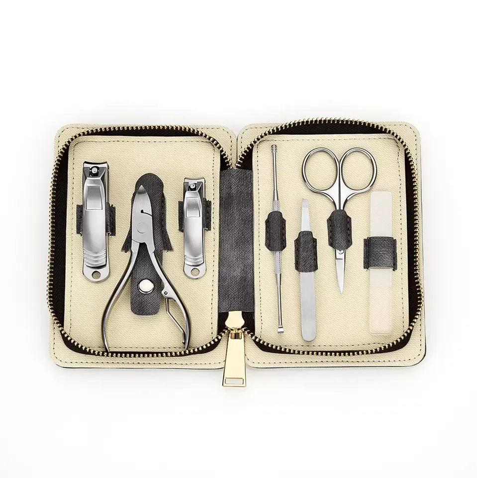 7pcs Stainless Steel Manicure Pedicure Set Double-Ended Earwax Clean Tool Dead Skin Scissors Grooming Kit Nail Clippers Nail