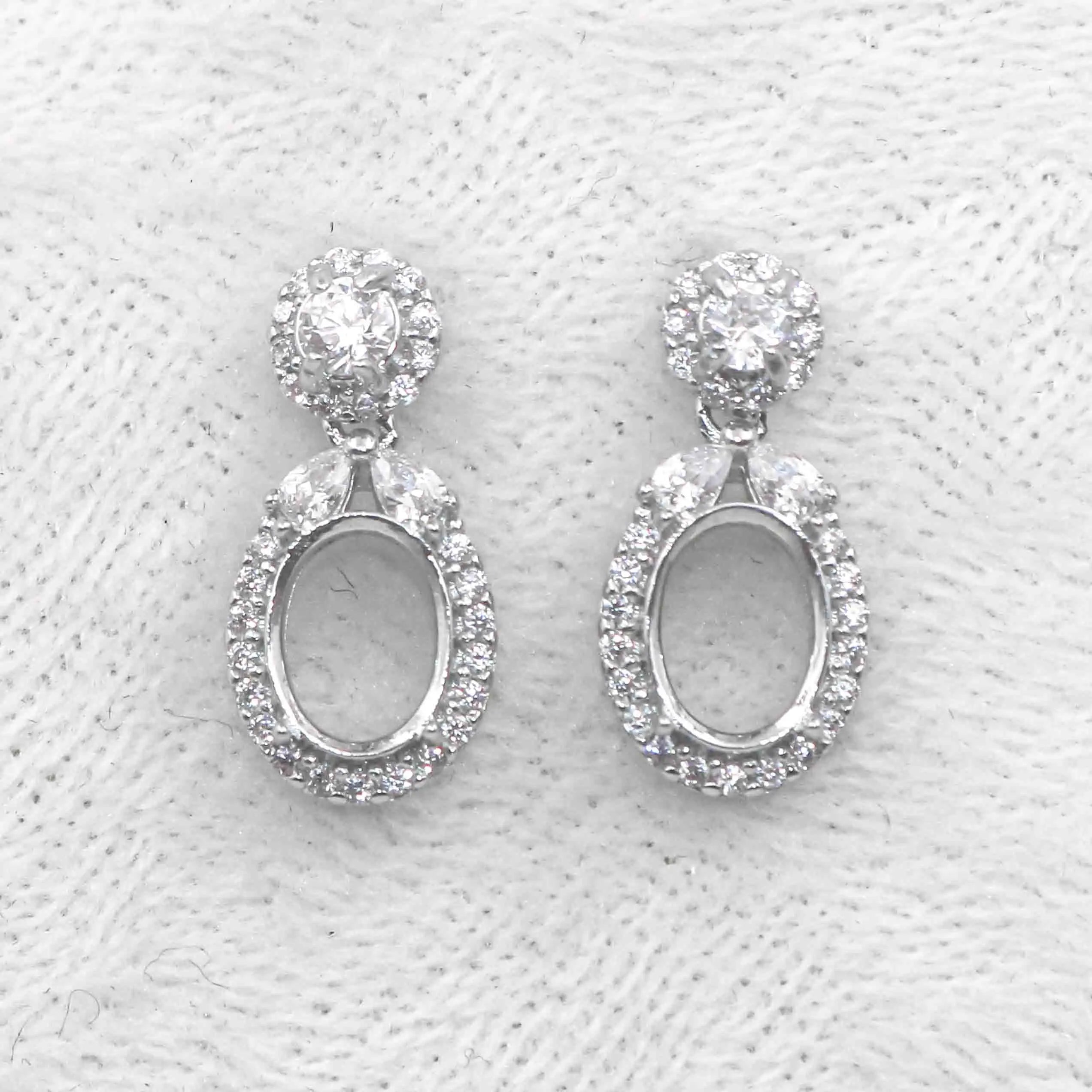 Sterling Silver 6*8mm Semi Mount Stud Eardrops Empty Frame Support Blank Setting S925 Base Without Center Stone DIY for Inlay
