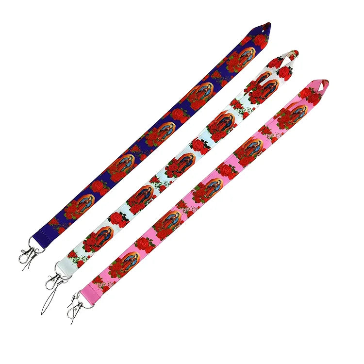 Factory Price Wholesale Polyester Lady Guadalupe Lanyard ID Card Holder Hook Buckle Water Resistant Customizable Design