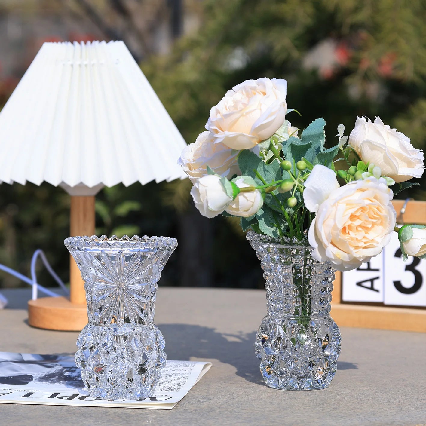 Vintage High End Luxury Classic Decorative Embossed Transparent Small Glass Flowers Bud Vase Glass Art Decor