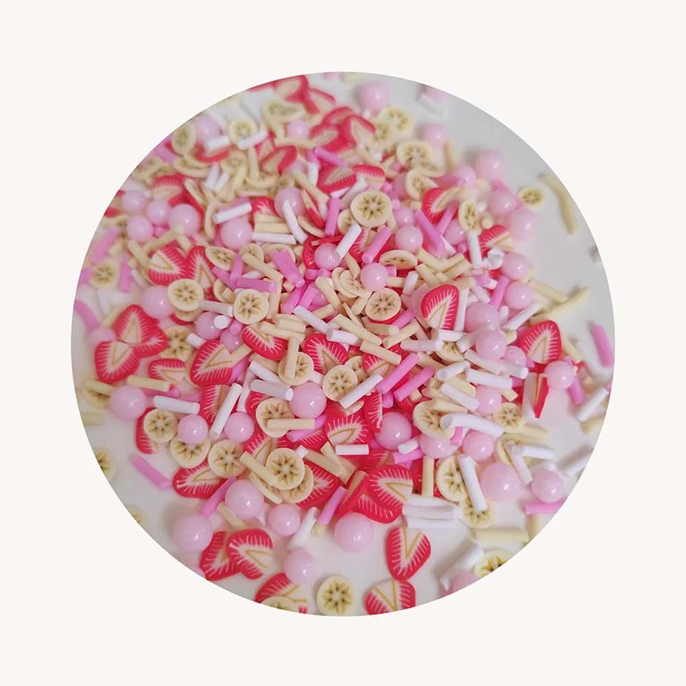 Strawberry and Banana Fruit Clay Slices Mixed Pink Pearls Round Beads Sprinkles Slime Crafts Filling Accessories