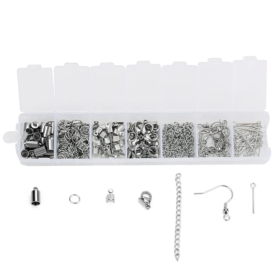 DIY Jewelry Accessories Set Stainless Steel Lobster Clasp Closed Single Loop Ear Hook Tail Chain Clamp One Box Make Jewelry Set