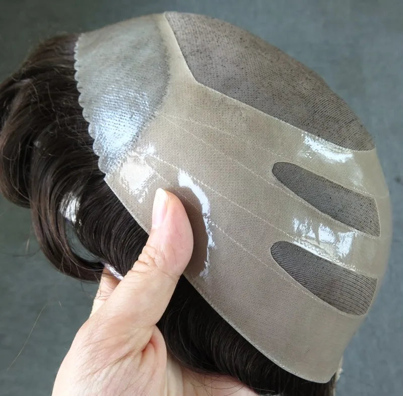 Natural Professional Toupee Items PU and Mono Base Topper Men Hair Stock 100% Human Hair Replacement System Men Toupee Wig Oscar