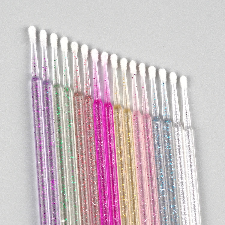 Wholesale 50 Pcs Private Logo Eyelash Extension Tools Glitter Lash Glue Cleansing Brush Disposable Micro Applicators