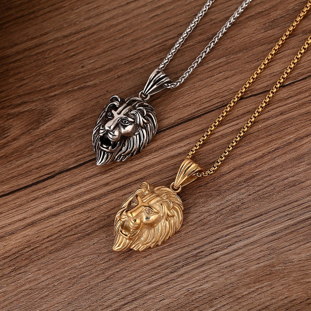 Men's Necklace Stainless Steel Lion Pendant Punk Style Rock Hip Hop Necklace Jewelry Men Birthday Gift