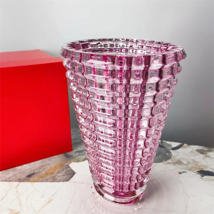 Large Caliber Pink Crystal Vase Tabletop Decorative Furniture With Luxury Wedding Suitable Oval Shape Crystal Bottles