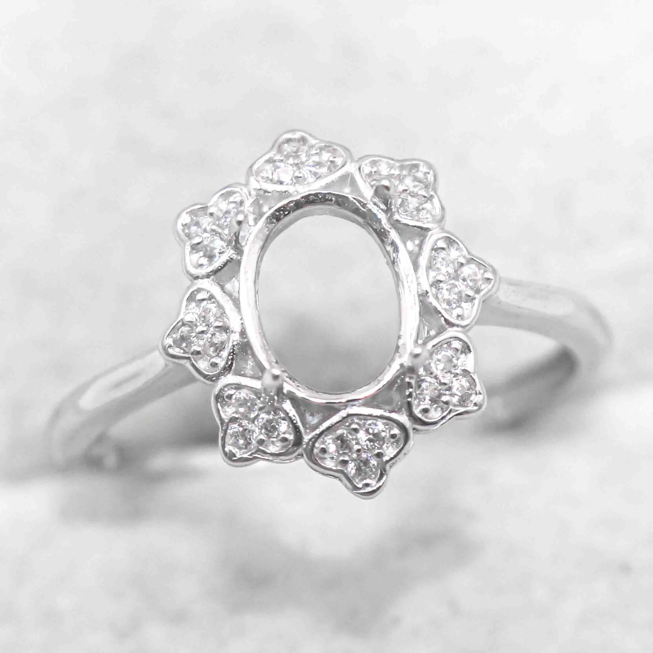 Sterling Silver 6*8mm Semi Mount Ring Empty Frame Blank Support Claw Setting S925 Base Holder Without Center Stone for DIY Inlay