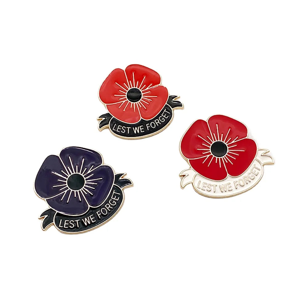 Memorial Day High Quality Alloy Red Flower Brooch Remembrance Day Poppy Pin Badge for Party & Wedding Gifts