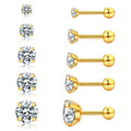 Daily Wear 18K Gold Girls Earrings Tiny Women's Stainless Steel Round Clear Cubic Zirconia Stud Earrings 2mm 3mm 4mm 5mm 6mm