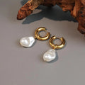 Shescity Trendy Elegant Style Gold Plated Drop Earrings Minimalist Baroque Pearl Jewelry Women Drop Earrings for Gifts