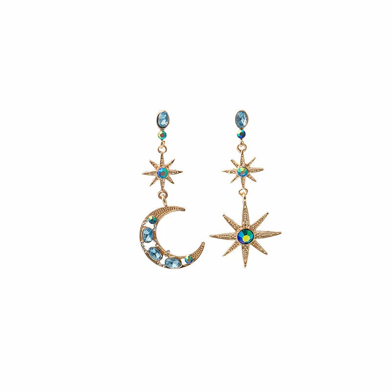 New Brand Asymmetric Multi Crystal Star Moon Pendant Earrings for Women Charms Jewelry Party Wholesale