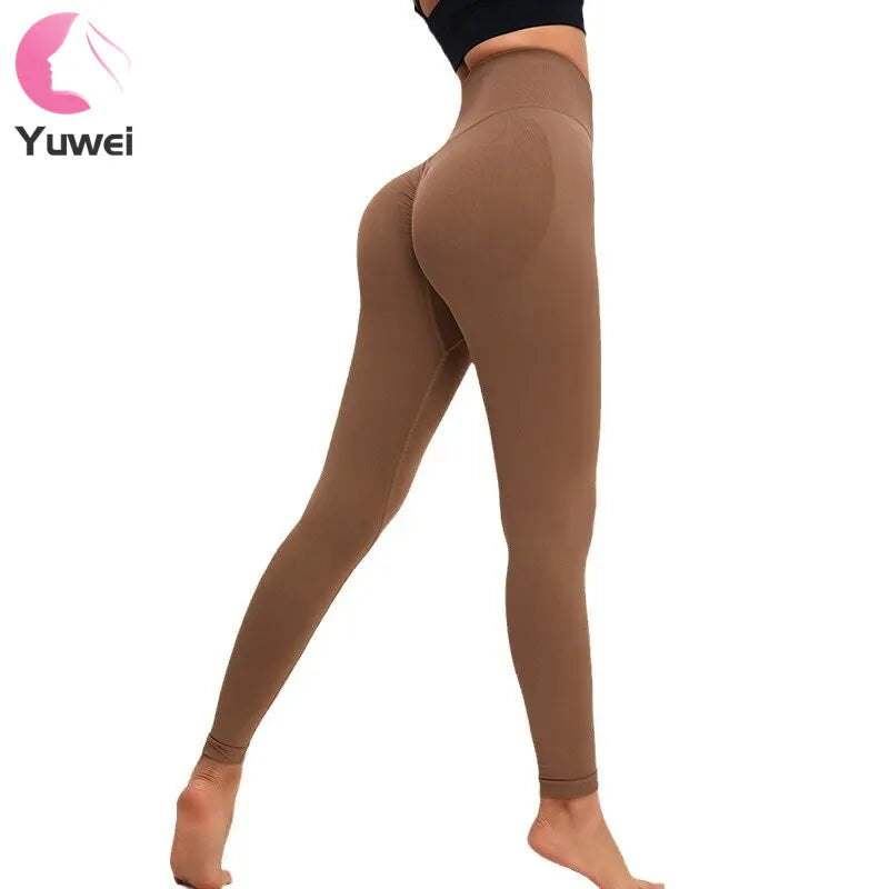 Hot Selling High Waist Women's Scrunch Yoga Leggings Quick Dry Seamless Soft Stretchy Spandex/Nylon Solid Pattern Pants