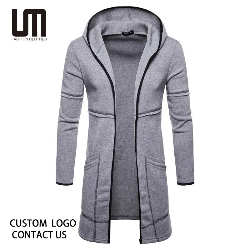 Liu Ming Clearance Sales Wholesale Autumn Winter Fashion Men Clothing Cardigan Solid Color Long Hoodie Sweatshirt