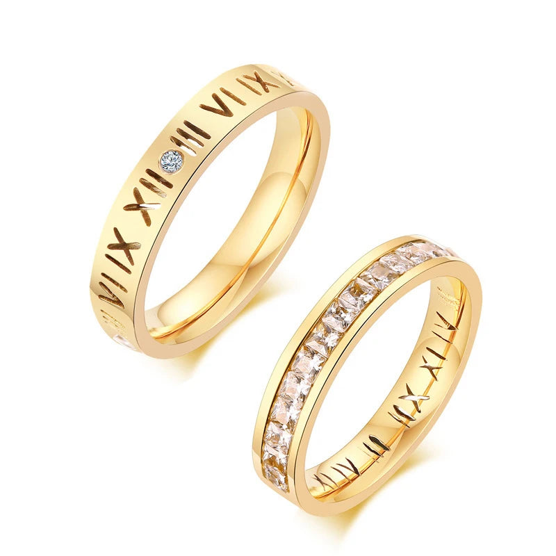 2022 Zircon Roman Numerals Jewelry  Stainless Steel 18K Gold Plated  Rings for Women Anniversary Birthday Gift