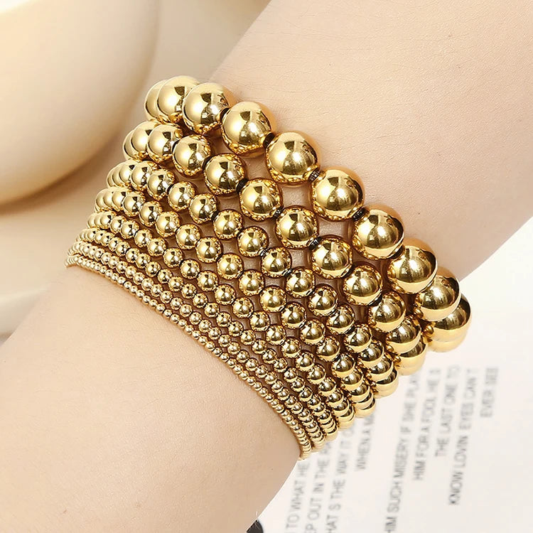 BS4045 Wholesale Non Tarnish Gold Plated Stainless Steel Ball Beads Bracelet Gold Plated Acrylic Beads Stacking Bracelet