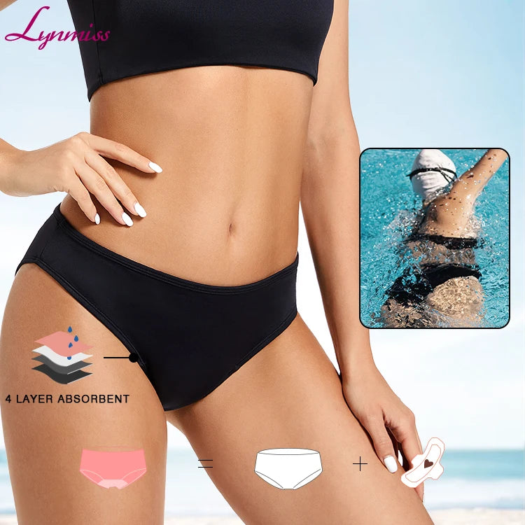 LYNMISS Wholesale Girls Black Fashion Leakproof Waterproof Swimwear Cheeky for Women Menstrual Teen Period Swimwear Bottom 1