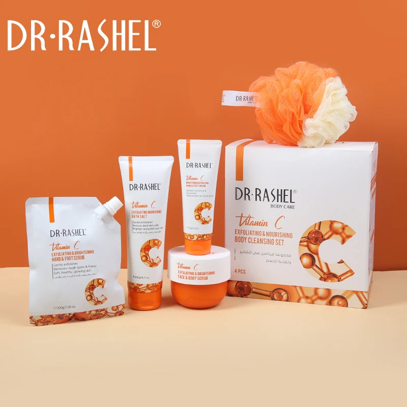 DR RASHEL Organic Anti-Aging Body Cleansing Set Vitamin C Emu Oil Infused Exfoliating Nourishing Skin Care for Home Use OEM