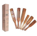 Wooden Spurtles Set of 5  Non-Stick Utensils Tools Durable Natural Wood Slotted Stirring Spatula