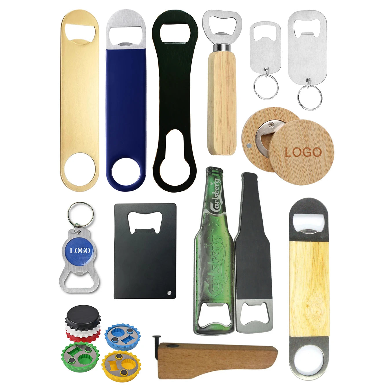 Wholesale Price Custom Logo Card Shape Keychain OEM Wood Stainless Steel Metal Openers Unique Design Beer Bottle Opener