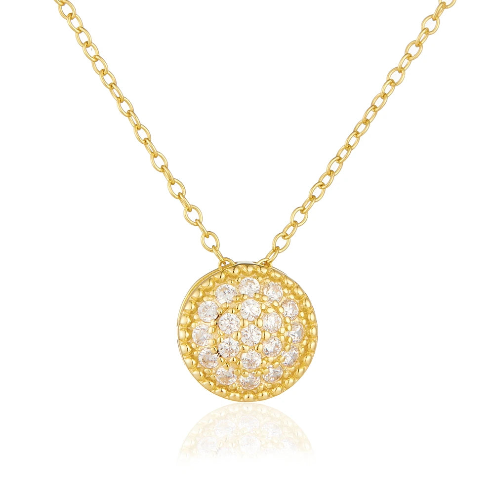 Trendy 14K Gold Plated Chain Necklace Round Charm Hypoallergenic Diamond Necklace for Woman