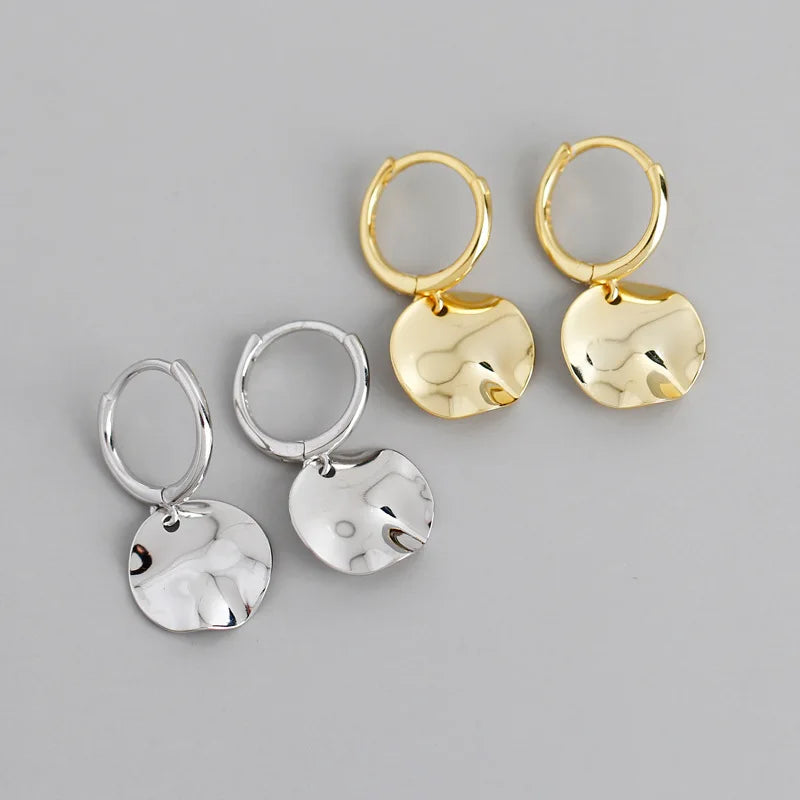 High Quality Cut Design 925 Sterling Silver Round Coin Pendant Drop Earrings Girl Women