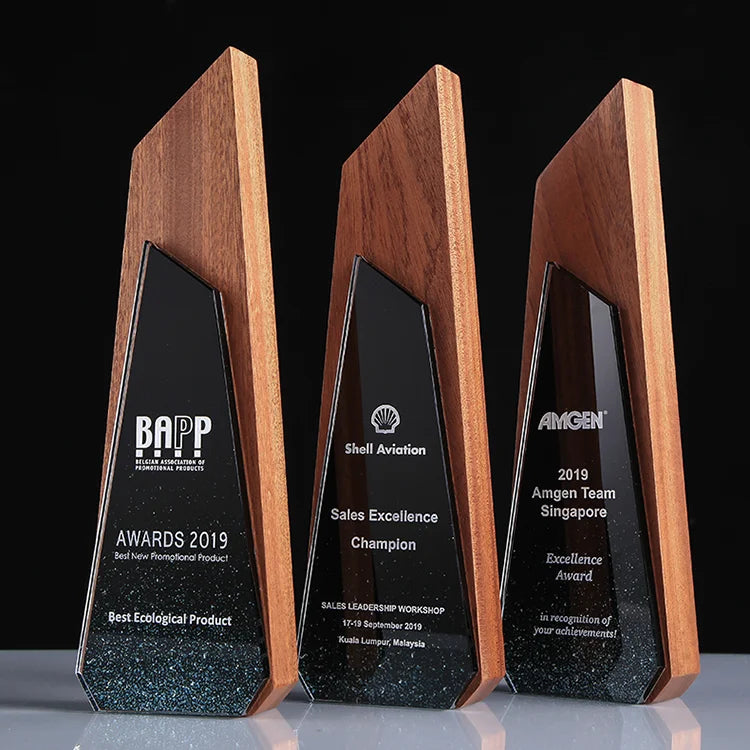 PuJiang Wholesale Factory Supply Wooden Trophy Awards Crystal Custom Laser Engraving logo for Sports Events