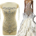 WDP-370 Keering Sew on Clear Crystal White Bridal Lace Rhinestone Applique Bodice Bedead for Long Dress Weeding