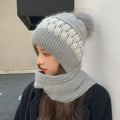 Custom logo Skull Cap Warm Trendy Chunky Winter Hat Stretchy Soft Winter Mohair Beanie Knit Hat with Scarf