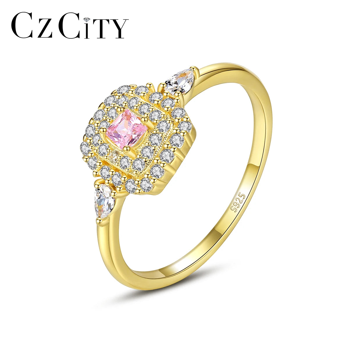CZCITY Wedding Ring Jewellery Gold Custom S925 Sterling Silver Gemstone Diamond Engagement Women Cubic Zirconia Ring Women