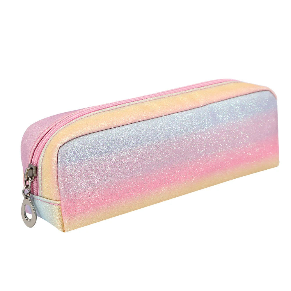 OEM Shiny Colorful Glitter Pencil Stationary Zipper Pouch Fashion Beauty Brushes Makeup Bag Gift With Custom Logo