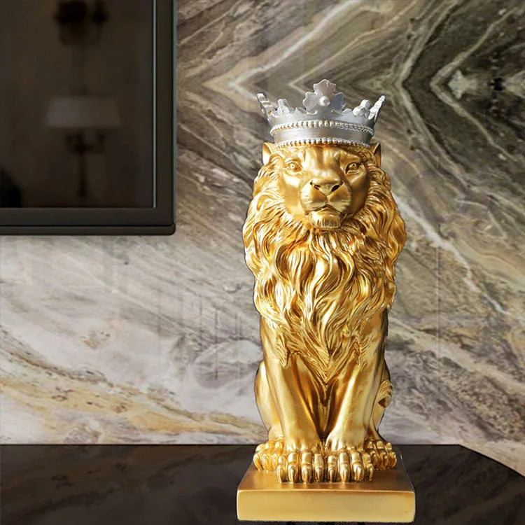 Nordic Household Living Room Shed Ark Office Desk Model Room Housewarming Resin Decoration Gift Crown lion Ornaments
