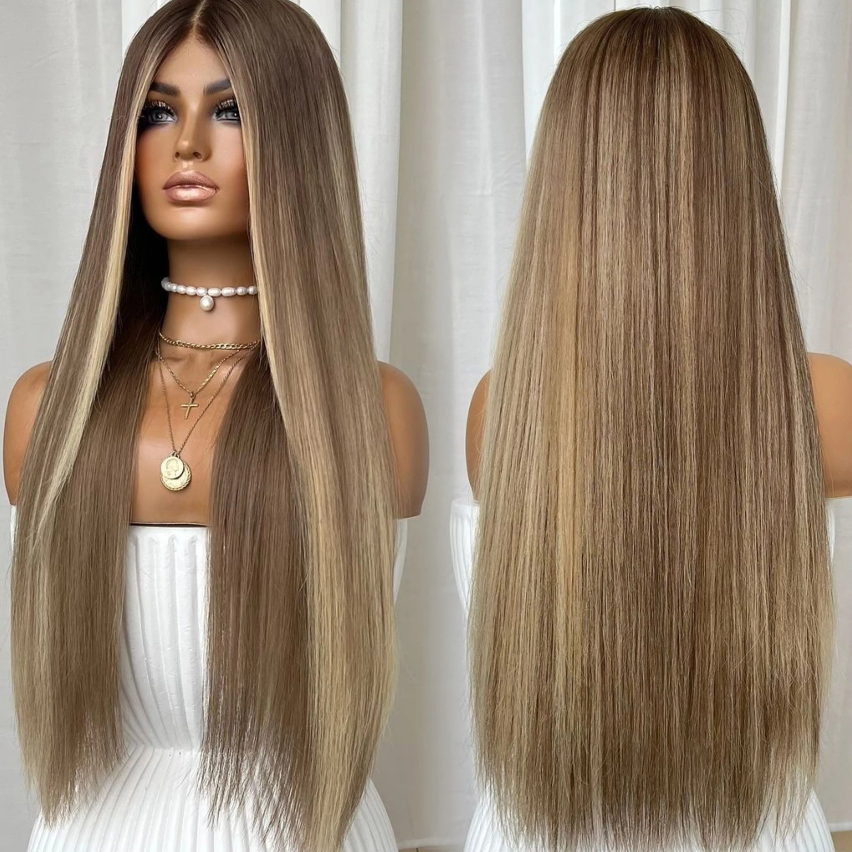 Straight Wig  Natural Remy Glueless Highlight Ash Blonde 100% Human Hair 180 Density Wigs 13x6 Lace Front Wigs Preplucked