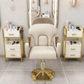 Modern Gold Reclining Portable Foldable Salon Barber Chair with Hydraulic Pump PU Leather Seat Workshop Use Durable Design